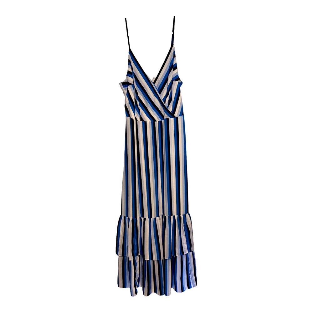 Express women’s maxi dress, size 12, black/blue/white striped, worn once!